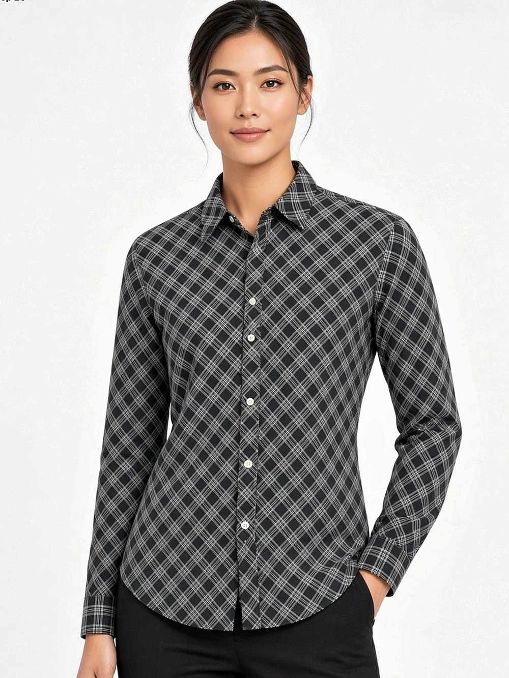 Lauren Ralph Lauren Women's Plaid Button Down in Black & White Medium Like New